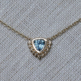 1.19ct Untreated Trillion Blue Montana Sapphire Vine Frame Necklace in 14k Yellow Gold