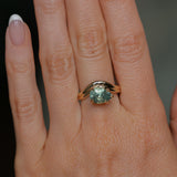 2.86ct Untreated Seafoam Pear Madagascar Sapphire Prong Set Ripple Contour Solitaire in 14k Yellow Gold