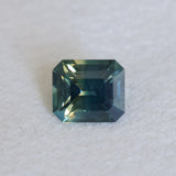 2.45CT MADAGASCAR EMERALD CUT SAPPHIRE, PARTI BLUE TEAL YELLOW, UNTREATED, 7.7X6.7X4.8MM