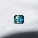 2.45CT MADAGASCAR EMERALD CUT SAPPHIRE, PARTI BLUE TEAL YELLOW, UNTREATED, 7.7X6.7X4.8MM