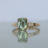 2.60ct Elongated Cushion Cut Untreated Madagascar Sapphire and Diamond Vintage Cathedral Double Prong Ring in 14k Yellow Gold