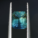 2.45CT MADAGASCAR EMERALD CUT SAPPHIRE, PARTI BLUE TEAL YELLOW, UNTREATED, 7.7X6.7X4.8MM