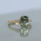 2.60ct Elongated Cushion Cut Untreated Madagascar Sapphire and Diamond Vintage Cathedral Double Prong Ring in 14k Yellow Gold