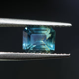 2.45CT MADAGASCAR EMERALD CUT SAPPHIRE, PARTI BLUE TEAL YELLOW, UNTREATED, 7.7X6.7X4.8MM