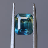 2.45CT MADAGASCAR EMERALD CUT SAPPHIRE, PARTI BLUE TEAL YELLOW, UNTREATED, 7.7X6.7X4.8MM