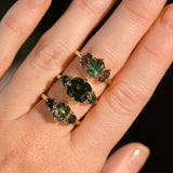 1.53ct Untreated Australian Oval Sapphire and Parti Oval Three Stone Low Profile Six Prong Ring in 14k Yellow Gold