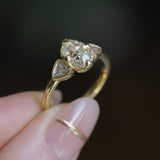 1.50ct Modern Old Mine Cut Oval Diamond Three Stone Ring with Trillion Side Diamonds Compass Set Low Profile Milgrain Antique Ring in 18K Yellow Gold