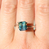2.45CT MADAGASCAR EMERALD CUT SAPPHIRE, PARTI BLUE TEAL YELLOW, UNTREATED, 7.7X6.7X4.8MM