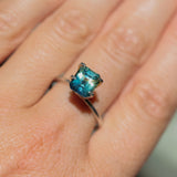 2.45CT MADAGASCAR EMERALD CUT SAPPHIRE, PARTI BLUE TEAL YELLOW, UNTREATED, 7.7X6.7X4.8MM