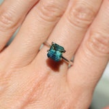 2.45CT MADAGASCAR EMERALD CUT SAPPHIRE, PARTI BLUE TEAL YELLOW, UNTREATED, 7.7X6.7X4.8MM