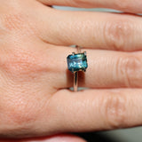 2.45CT MADAGASCAR EMERALD CUT SAPPHIRE, PARTI BLUE TEAL YELLOW, UNTREATED, 7.7X6.7X4.8MM