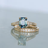 1.88ct Radiant Cut Parti Madagascar Sapphire and Diamond Vintage Cathedral Double Prong Ring in 14k Yellow Gold