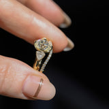 1.50ct Modern Old Mine Cut Oval Diamond Three Stone Ring with Trillion Side Diamonds Compass Set Low Profile Milgrain Antique Ring in 18K Yellow Gold