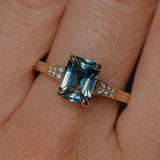 1.88ct Radiant Cut Parti Madagascar Sapphire and Diamond Vintage Cathedral Double Prong Ring in 14k Yellow Gold