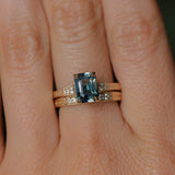 1.88ct Radiant Cut Parti Madagascar Sapphire and Diamond Vintage Cathedral Double Prong Ring in 14k Yellow Gold