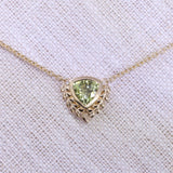 1.85ct Green Trillion Madagascar Sapphire Vine Frame Necklace in 14k Yellow Gold