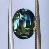 4.53CT OVAL MADAGASCAR SAPPHIRE, PARTI BLUE GREEN YELLOW, UNTREATED, 11.3X8.7X5.7MM