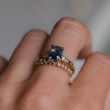 1.88ct Radiant Cut Parti Madagascar Sapphire and Diamond Vintage Cathedral Double Prong Ring in 14k Yellow Gold