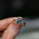 1.88ct Radiant Cut Parti Madagascar Sapphire and Diamond Vintage Cathedral Double Prong Ring in 14k Yellow Gold
