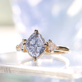 1.93ct Untreated Fantasy Cut Montana Sapphire and Diamond Antique Milgrain Three Stone Low Profile Ring in 14k Yellow Gold