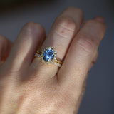 2.52ct Oval Untreated Montana Sapphire Antique-Style Diamond Halo Ring in 18k Yellow Gold