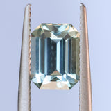 2.10CT MADAGASCAR EMERALD CUT SAPPHIRE, MINTY BLUE GREEN WITH GREY, UNTREATED, 8.2X6.1X4.2MM