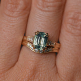 2.60ct Elongated Cushion Cut Untreated Madagascar Sapphire and Diamond Vintage Cathedral Double Prong Ring in 14k Yellow Gold