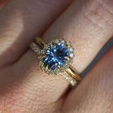 2.52ct Oval Untreated Montana Sapphire Antique-Style Diamond Halo Ring in 18k Yellow Gold