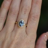 2.52ct Oval Untreated Montana Sapphire Antique-Style Diamond Halo Ring in 18k Yellow Gold