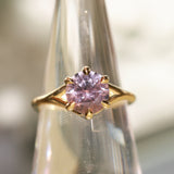 2.40ct Untreated Mauve Precision Cut Montana Sapphire Low Profile Six Prong Split Shank Solitaire in 18k Yellow Gold