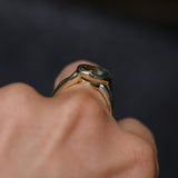 1.52ct Untreated Oval Brilliant Nigerian Parti Sapphire East-West Bezel Solitaire Alluvial Style Ring in 14k Green Gold