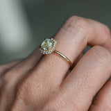 2.18ct"Old Mine Cushion" cut Silky Light Green Montana Sapphire Antique-Style Diamond Halo Ring in 14k Yellow Gold