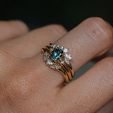 0.85ct Oval Deep Teal Montana Sapphire and Princess Cut Diamond Rapids Low Profile Ring in 14k Yellow Gold