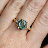 3.07ct Untreated Oval Madagascar Sapphire in Wandering Vine Low Profile 4 Prong Setting with Diamonds in 14k Yellow Gold