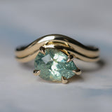 2.86ct Untreated Seafoam Pear Madagascar Sapphire Prong Set Ripple Contour Solitaire in 14k Yellow Gold