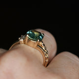 3.07ct Untreated Oval Madagascar Sapphire in Wandering Vine Low Profile 4 Prong Setting with Diamonds in 14k Yellow Gold