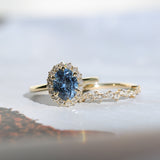 2.52ct Oval Untreated Montana Sapphire Antique-Style Diamond Halo Ring in 18k Yellow Gold