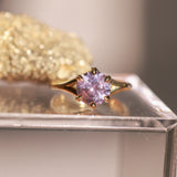 2.40ct Untreated Mauve Precision Cut Montana Sapphire Low Profile Six Prong Split Shank Solitaire in 18k Yellow Gold
