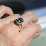 2.52ct Oval Untreated Montana Sapphire Antique-Style Diamond Halo Ring in 18k Yellow Gold