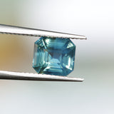 2.06CT MADAGASCAR EMERALD CUT SAPPHIRE, LIGHT TEAL BLUE GREEN BICOLOR, UNTREATED, 7.3X6.8X4.6MM
