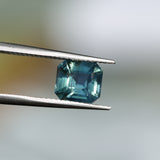 2.06CT MADAGASCAR EMERALD CUT SAPPHIRE, LIGHT TEAL BLUE GREEN BICOLOR, UNTREATED, 7.3X6.8X4.6MM