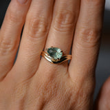 2.86ct Untreated Seafoam Pear Madagascar Sapphire Prong Set Ripple Contour Solitaire in 14k Yellow Gold
