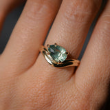 2.86ct Untreated Seafoam Pear Madagascar Sapphire Prong Set Ripple Contour Solitaire in 14k Yellow Gold