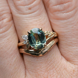 3.07ct Untreated Oval Madagascar Sapphire in Wandering Vine Low Profile 4 Prong Setting with Diamonds in 14k Yellow Gold