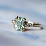 2.60ct Elongated Cushion Cut Untreated Madagascar Sapphire and Diamond Vintage Cathedral Double Prong Ring in 14k Yellow Gold