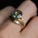 3.07ct Untreated Oval Madagascar Sapphire in Wandering Vine Low Profile 4 Prong Setting with Diamonds in 14k Yellow Gold