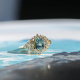 1.22ct Madagascar Geo Oval Sapphire and Diamond Floral Halo in 18k Yellow Gold