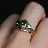 1.44ct Fancy Cushion Cut Australian Sapphire and Trillion Australian Sapphire Compass Set Low Profile Ring in 14k Yellow Gold