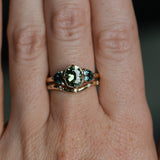 1.44ct Fancy Cushion Cut Australian Sapphire and Trillion Australian Sapphire Compass Set Low Profile Ring in 14k Yellow Gold