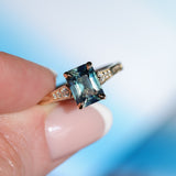 1.88ct Radiant Cut Parti Madagascar Sapphire and Diamond Vintage Cathedral Double Prong Ring in 14k Yellow Gold